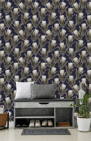 Dark Wallpaper with Exotic Flowers