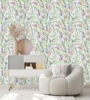 Modish Leaves on White Wallpaper Chic High-Quality
