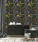Contemporary Blue Flowers Wallpaper