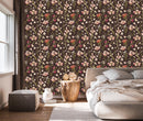 Dark Brown Floral Wallpaper