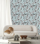 Contemporary Light Blue Floral Wallpaper