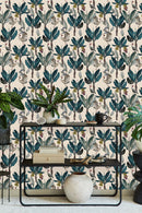 Green Palm Leaves with Birds Wallpaper