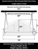 Keystone Amish Co. 5 Foot Milan Recycled Plastic Porch Swing, Dark Grey