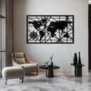Geometric World Map Metal Wall Art - Modern Minimalist Steel Wall Decor - KAF098