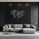 Geometric World Map Metal Wall Art - Modern Compass Wall Decor - KAF099