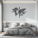 Geometric World Map Metal Wall Art - Modern Compass Wall Decor - KAF099