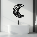 Haunted Moon Halloween Metal Wall Art - Witch & Castle Silhouette - KAF274