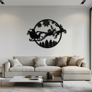 Santa Sleigh Metal Wall Art - Christmas Reindeer & Snowflake Decor- KAF287