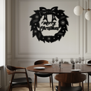 Merry Christmas Wreath Metal Wall Art - Festive Holiday Steel Decoration- KAF307