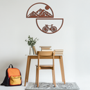 Mountain View Metal Wall Art - Half Circle Bicycle and Landscape Silhouette Decor- KAF321