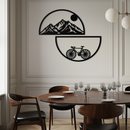 Mountain View Metal Wall Art - Half Circle Bicycle and Landscape Silhouette Decor- KAF321