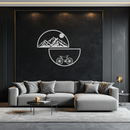 Mountain View Metal Wall Art - Half Circle Bicycle and Landscape Silhouette Decor- KAF321