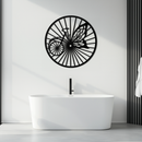 Butterfly Wheel Bicycle Silhouette Metal Wall Art - Elegant Round Nature-Inspired Decor- KAF323
