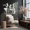 Jazz Trio Women Metal Wall Art – Musical Female Silhouette Band Playing Instruments in Black Steel- KAF349