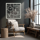 Coffee Time Metal Wall Art – Coffee Cup and Clock Design for Kitchen and Cafe Decor- KAF360
