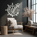 Anchor and Ship Wheel Metal Wall Art – Nautical Steel Decor for Sea Lovers- KAF368