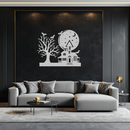 Haunted House and Bat Halloween Metal Wall Art – Spooky Full Moon Scene in Matte Black- KAF370