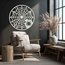 Spider Web Metal Wall Art – Round Halloween Spider Decoration- KAF372