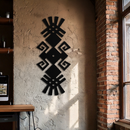 Tribal Ethnic Pattern Metal Wall Art – Abstract Geometric Black Steel Decor for Modern Bohemian Interiors- KAF432