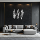 Geometric Feather Trio Metal Wall Art – Abstract Minimalist Black Steel Feather Set for Modern Bohemian Interiors- KAF434