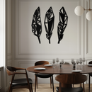 Geometric Feather Trio Metal Wall Art – Abstract Minimalist Black Steel Feather Set for Modern Bohemian Interiors- KAF434