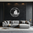 Cute Whale Ocean Scene Metal Wall Art – Playful Circular Black Steel Decor for Kids Rooms, Nurseries, and Coastal Interiors- KAF443