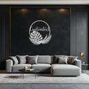 Personalized Tropical Leaves Metal Wall Art – Custom Text Circular Black Steel Decor for Modern Home and Event Spaces- KAF444