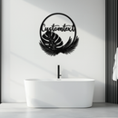Personalized Tropical Leaves Metal Wall Art – Custom Text Circular Black Steel Decor for Modern Home and Event Spaces- KAF444