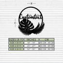 Personalized Tropical Leaves Metal Wall Art – Custom Text Circular Black Steel Decor for Modern Home and Event Spaces- KAF444