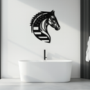 American Flag Horse Head Metal Wall Art – Patriotic Black Steel Equine Decor for Home, Barn and Ranch Interiors- KAF445