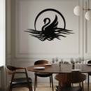 Elegant Swan on Lake Metal Wall Art – Serene Black Steel Decor for Modern, Nature-Inspired Home Interiors- KAF465