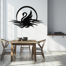 Elegant Swan on Lake Metal Wall Art – Serene Black Steel Decor for Modern, Nature-Inspired Home Interiors- KAF465