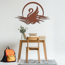 Elegant Swan on Lake Metal Wall Art – Serene Black Steel Decor for Modern, Nature-Inspired Home Interiors- KAF465