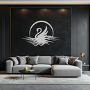 Elegant Swan on Lake Metal Wall Art – Serene Black Steel Decor for Modern, Nature-Inspired Home Interiors- KAF465