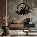 Elegant Swan on Lake Metal Wall Art – Serene Black Steel Decor for Modern, Nature-Inspired Home Interiors- KAF465