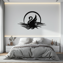 Elegant Swan on Lake Metal Wall Art – Serene Black Steel Decor for Modern, Nature-Inspired Home Interiors- KAF465