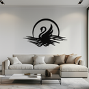 Elegant Swan on Lake Metal Wall Art – Serene Black Steel Decor for Modern, Nature-Inspired Home Interiors- KAF465