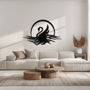 Elegant Swan on Lake Metal Wall Art – Serene Black Steel Decor for Modern, Nature-Inspired Home Interiors- KAF465