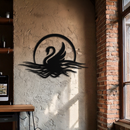 Elegant Swan on Lake Metal Wall Art – Serene Black Steel Decor for Modern, Nature-Inspired Home Interiors- KAF465