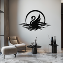 Elegant Swan on Lake Metal Wall Art – Serene Black Steel Decor for Modern, Nature-Inspired Home Interiors- KAF465