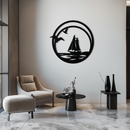 Sunset Silhouette Metal Wall Art - Mountain and Tree Steel Landscape Decor- KAF480
