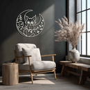 Moon Cat Silhouette Metal Wall Art – Black Steel Whimsical Pet Lover Decor- KAF492