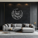 Moon Cat Silhouette Metal Wall Art – Black Steel Whimsical Pet Lover Decor- KAF492
