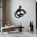 Fishing Hook and Fish Silhouette Metal Wall Art – Black Steel Angler’s Home Decor- KAF495
