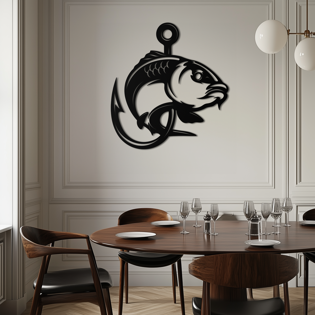 clifford art studio inc newyork fishing hooks Fishing Hook and Fish Silhouette Metal Wall Art – Black Steel Angler's