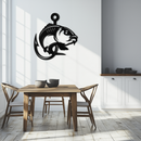 Fishing Hook and Fish Silhouette Metal Wall Art – Black Steel Angler’s Home Decor- KAF495