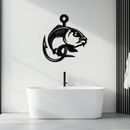 Fishing Hook and Fish Silhouette Metal Wall Art – Black Steel Angler’s Home Decor- KAF495