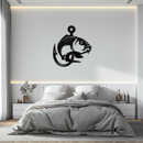 Fishing Hook and Fish Silhouette Metal Wall Art – Black Steel Angler’s Home Decor- KAF495