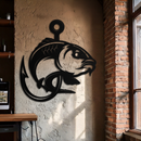 Fishing Hook and Fish Silhouette Metal Wall Art – Black Steel Angler’s Home Decor- KAF495