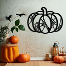Halloween Pumpkin Metal Wall Art – Black Steel Haunted Fall Decor- KAF506